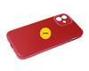 Задняя крышка Iphone 12 (6.1) стеклянная, силиконовый борт, окантовка камеры и защитой, с лого, красная
