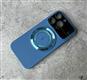 Силиконовый чехол Iphone 15 Pro Max HD GLASS FILM LENS матовый с кольцом, голубой