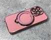 Силиконовый чехол Iphone 13 (6.1) глянцевый, бархат внутри, с защитой камеры, кольцо-подставка 360, розовый