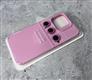 Силиконовый чехол Iphone 13 mini (5.4) Silicone Case+линзы на камеру, с антишок углами, розовый