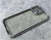 Силиконовый чехол Iphone 14 (6.1) прозрачный в сеточку, глянцевый борт с защитой камеры со стразами, серебро