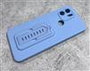 Силиконовый чехол Iphone 13 (6.1) матовый с защитой камеры и раскладной лесенкой-подставкой, голубой