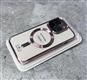 Силиконовый чехол Iphone 14 Pro Max (6.7) прозрачный в сеточку, без защиты камеры,с magsafe, цветной борт, розовое-золото