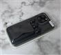 Силиконовый чехол Iphone 15 Pro матовый с визитницей и магнитной подставкой+линзы на камеру, серый