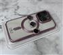 Силиконовый чехол Iphone 14 Pro Max (6.7) ультратонкий, прозрачный с MagSafe+линзы, цветной борт, розовое-золото