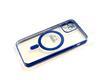 Силиконовый чехол Iphone 12 mini (5.4) прозрачный в сеточку, с защитой камеры, magsafe, глянцевый борт, в блистере, синий
