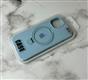 Силиконовый чехол Iphone 15 CASE матовый с логотипом и кольцом-подставкой, бархат внутри, голубой