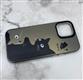 Задняя крышка Iphone 13/14 SO COOL с металлическими кнопки, серебристая подложка, Black cat