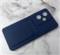 Силиконовый чехол Iphone 12 (6.1) матовый soft-touch, цветные кнопки, с визитницей, темно-синий