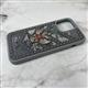 Задняя крышка Iphone 14 Pro Max (6.7) под кожу, стеганые бусинки с гербом РФ, серая