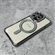 Силиконовый чехол Iphone 12 (6.1) прозрачный, цветной борт со стразами, MagSafe из блесток, серебристая