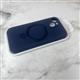 Силиконовый чехол Iphone 14 Pro (6.1) CASE с бархатом внутри, MagSafe-подставка, с защитой камеры, темно-синий