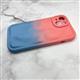 Силиконовый чехол Iphone 14 (6.1) рельефно-объемный с защитой камеры, переход розово-голубой