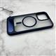 Задняя крышка Iphone 15 прозрачно-матовая с MagSafe, раскладная подставка, темно-синяя