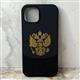 Задняя крышка Iphone 16 Pro под карбон + кожа, с Гербом, в тех.паке, черная