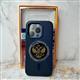 Задняя крышка Iphone 16 HIGH END CASE, MagSafe, Герб РФ, металлические кнопки, синяя