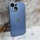 Задняя крышка Iphone 13 Pro стеклянная, силиконовый борт, окантовка камеры и защитой, с лого, голубая