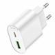 Сетевое зарядное устройство HOCO C109A Fighter 1xUSB + 1xUSB-C, 38W, белый