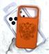 Силиконовый чехол Iphone 16 Pro Max рисунок Герб РФ, матовый soft touch, бархат внутри, в блистере, оранжевый