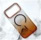 Задняя крышка Iphone 17 прозрачная с блестками, металл. окантовка камеры, MagSafe, оранжевая