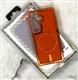 Задняя крышка LOM Iphone 17 Pro пластиковая, прозрачная, кожанная вставка, с MagSafe, оранжевая