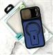 Задняя крышка DESIGN PROTECTION Iphone 17 Pro силиконовый борт, подставка, MagSafe, защита камеры+подставка, синяя