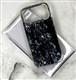 Задняя крышка Iphone 15 Pro Max iNKANUO CASE перламутровая, стразы вокруг камеры, прозрач. силиконовый борт, черная с цветными разводами