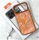 Задняя крышка iPefet Iphone 15 Pro Max перламутровая, MagSafe, силиконовый борт, с цветными разводами, оранжевая