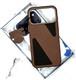 Задняя крышка Iphone 17 Pro/18 Pro Kadi Ou под кожу с MagSafe, вставки под карбон, бархат внутри, коричневая