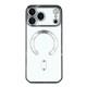 Силиконовый чехол Iphone 17 Pro Max/18 Pro Max прозрачный в сеточку, с защитой камеры, magsafe, глянцевый борт, в блистере, серебро