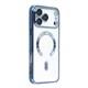 Силиконовый чехол Iphone 17 Pro Max/18 Pro Max прозрачный в сеточку, с защитой камеры, magsafe, глянцевый борт, в блистере, синий