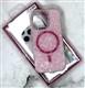 Задняя крышка Iphone 16 Pro Max PROTECTIVE CASE под мрамор, MagSafe, окантовка камеры со стразами, розовая