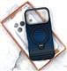 Задняя крышка Iphone 17 Pro D GLORY под карбон, MagSafe-подставка, синяя в полоску