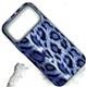 Задняя крышка Iphone 16 Pro Max тактильная поверхность, металл. окантовка камеры, принт леопард, синяя