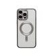 Силиконовый чехол Iphone 18 Pro прозрачный в сеточку, с защитой камеры, magsafe, глянцевый борт, в тех. паке, серебристый
